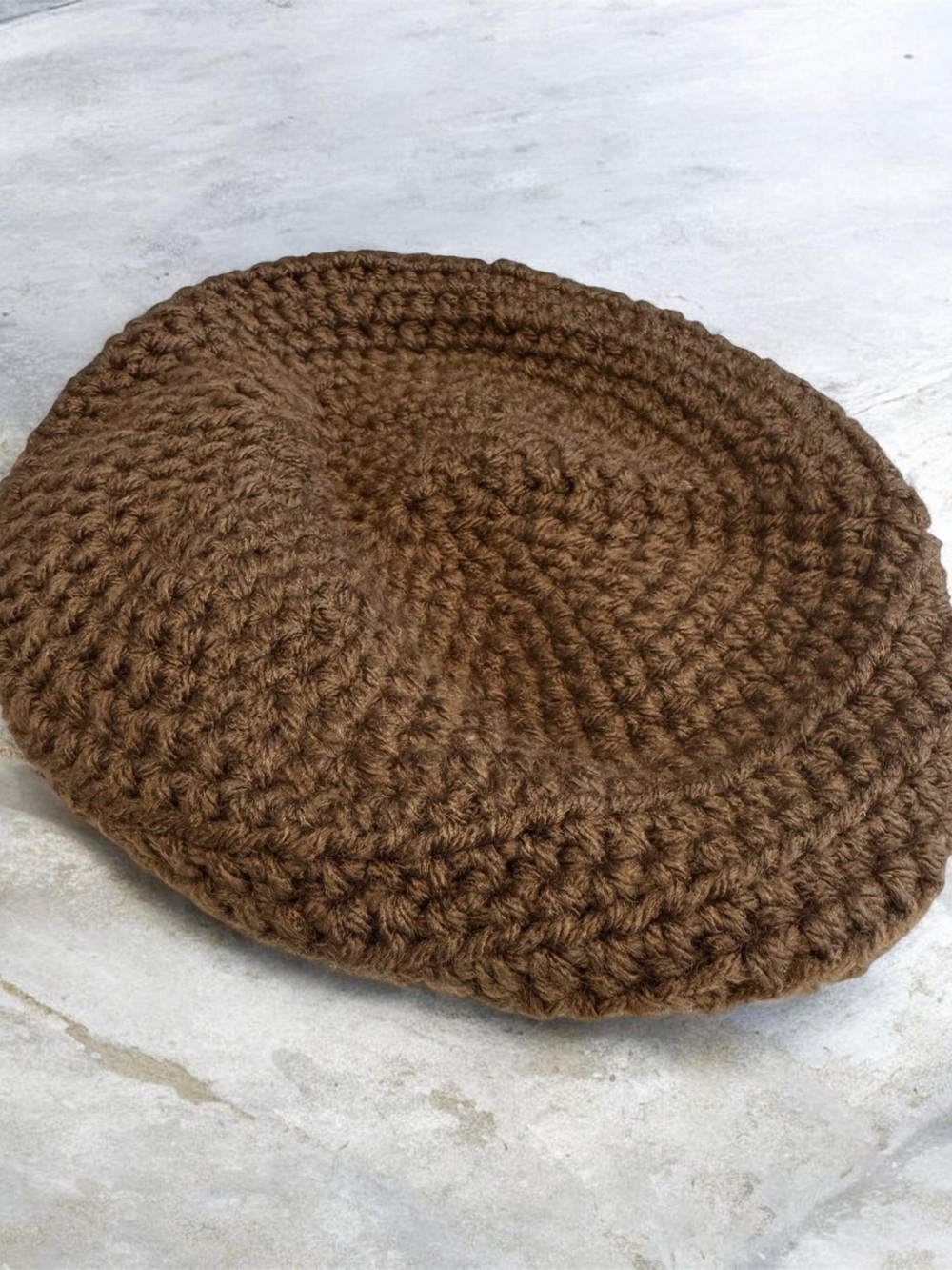 Handmade Chunky Crochet Beret in Rich Brown